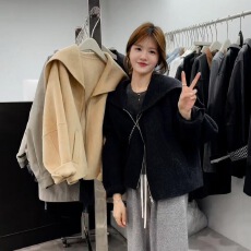 批发纯色拉链<b class='q'>翻领</b>女外套秋冬款新款大码宽松显瘦遮肚上衣百搭保暖大衣