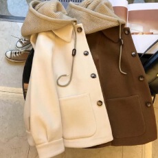 批发毛呢连帽外套女秋冬时尚呢子大衣女<b class='q'>大码</b>宽松假两件外套