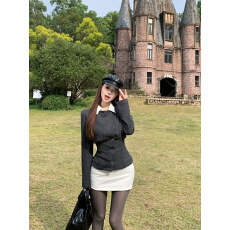 批发实拍实价 都市简约短款撞色翻领收腰小<b class='q'>西装</b>羊毛呢外套