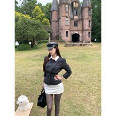 批发实拍实价 都市简约短款撞色翻领收腰小<b class='q'>西装</b>羊毛呢外套