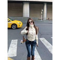 批发实拍实价 立领收腰呢子外套秋冬季短款修身显瘦<b class='q'>百搭</b>复古上衣