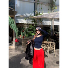 批发实拍实价 美式不规则秋冬半高领修身镂空内搭上衣+颗粒绒卫<b class='q'>裤</b>