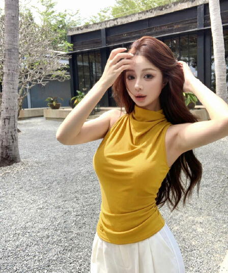 실사 정가 작은 말 자수 백리스 티셔츠 여성 라이 경기 서울 주간 실크 흔들다 칼라 조끼 느긋한 맨위