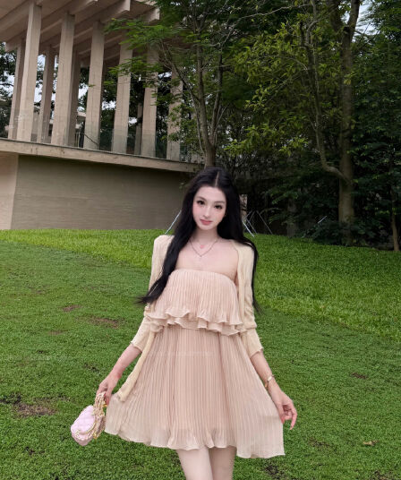 실사 정가 느슨함 하고 싶은 대로 하게 하다 순수한 욕망 튜브탑 플리츠 루즈핏 점프 슈트 치마 세트 짧은 스커트 투피스 세트