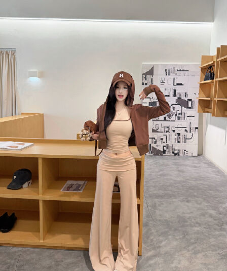 실사 정가 호흡 센스 navy 후드 티 스웨터 조끼 부츠컷 바지 게으른 느슨함 센스 세트