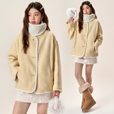 批发实拍  小个子冬月梨黄 冬季新款毛绒绒加厚羊羔毛女外套