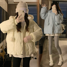 批发实拍 设计感毛绒连帽棉服外套2025冬季新款设计感百搭宽松上衣