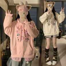 批发实拍 设计感刺绣<b class='q'>小熊</b>星星连帽拉链<b class='q'>卫衣</b>女2026新款宽松薄开衫外套