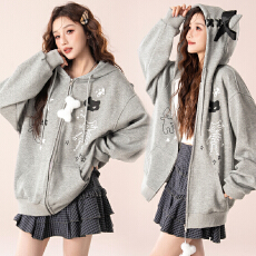 批发实拍 拼接连帽卫衣外套女秋宽松初高中学生<b class='q'>甜美</b>炸街开衫上衣