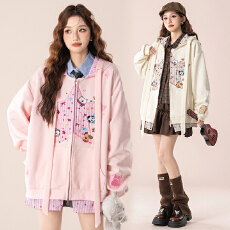 批发实拍 设计感刺绣<b class='q'>小熊</b>星星连帽拉链<b class='q'>卫衣</b>女2026新款宽松薄开衫外套