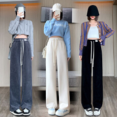 批发2025秋冬新款雪尼尔阔腿裤女加绒加厚显瘦直筒裤灯芯绒休闲长裤