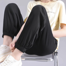 批发春秋女束脚裤高腰显瘦九分裤冰丝螺纹<b class='q'>小脚裤</b>小个子户外防晒防蚊裤
