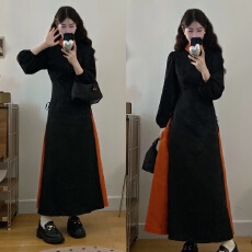 批发实拍～2025秋季大码女装新中式旗袍国风提花拼接复古赫本风连衣裙