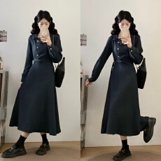 批发实拍～2025大码女装秋冬新款法式收腰显瘦连衣裙独特气质中长裙
