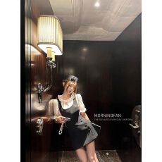 批发<b class='q'>夏</b>季新款温柔气质甜美设计感雪纺上衣收腰显瘦背带连衣裙两件套女