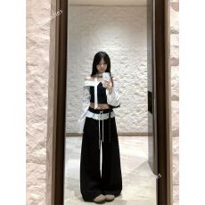 批发韩系穿搭气质套装女秋季新款波点一字肩衬衫上衣+高腰休闲阔腿裤
