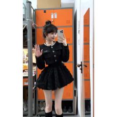 批发富家千金小香风套装女秋冬高级感气质名媛短外套<b class='q'>蓬蓬</b>连衣裙两件套