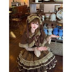 批发焦糖甜美软萌套装时尚斗篷蝴蝶结长袖上衣格纹吊带<b class='q'>蓬蓬</b>裙三件套女