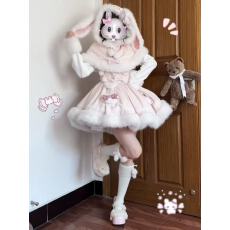 批发秋季甜美软萌少女Lolita套装毛茸斗篷拼接蝴蝶结收腰<b class='q'>蓬蓬</b>裙两件套