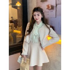 批发恋爱循环法式重工钉珠小香风外套秋季<b class='q'>新款</b>高腰显瘦<b class='q'>半身裙</b>两件套装