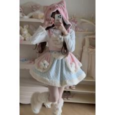 批发<b class='q'>冬</b>季新款洛丽塔少女感减龄加厚打底衫设计感毛毛拼接背带裙两件套