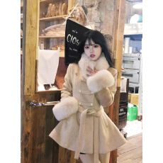 批发氛围感千金风气质斗篷披肩呢子大衣系带收腰显瘦中长款外套两件套