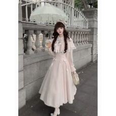 批发法式富家千金小香风假两件<b class='q'>蕾丝</b>斗篷<b class='q'>连衣裙</b>女秋冬新款收腰显瘦长裙