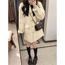 批发法式甜美减龄蝴蝶结毛呢外套秋冬季新款宽松显瘦<b class='q'>中长款</b>呢子大衣女