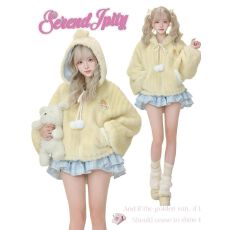 批发早秋软萌少女感减龄套装可爱毛球绑带小熊印花外套高腰格纹蓬蓬裙