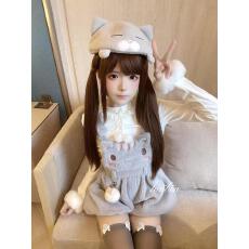 批发日系甜美可爱减龄两件套软萌毛茸蝴蝶结系带打底衣猫咪<b class='q'>背带裤</b>套装