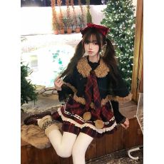 批发秋冬新款甜美<b class='q'>可爱</b>圣诞氛围套装斗篷学院外套格纹拼接<b class='q'>连衣裙</b>两件套