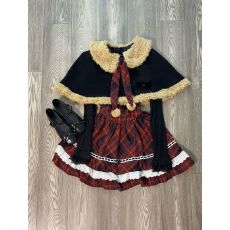 批发秋冬新款甜美<b class='q'>可爱</b>圣诞氛围套装斗篷学院外套格纹拼接<b class='q'>连衣裙</b>两件套