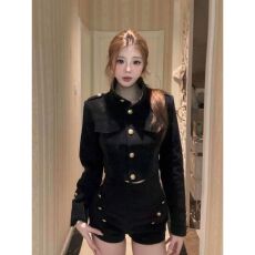 批发2025新款性感欧美英伦复古气质<b class='q'>舞台</b>立领长袖单排扣外套加高腰短裤