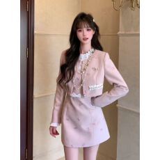 批发法式<b class='q'>名媛</b>小香风短外套秋冬款气质蝴蝶结假两件收腰衬衫连衣裙<b class='q'>套装</b>