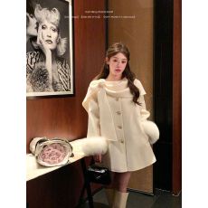 批发富家千金高级感小香风斗篷毛呢外套秋冬<b class='q'>新款</b>小个子加厚呢子大衣女