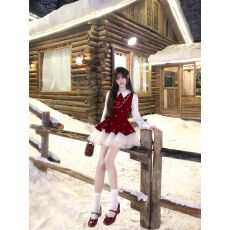 批发法式千金假两件拼接长袖连衣裙秋冬<b class='q'>新款</b>气质收腰显瘦公主短裙子女