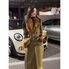 批发富家千金复古毛领西装毛呢外套<b class='q'>秋</b>冬新款收腰加厚中长款呢子大衣女