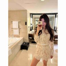 批发花花媛 娇欲格蕾~白色法式蕾丝上衣女初秋内搭长袖衬衫短半裙<b class='q'>套装</b>