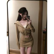 批发时尚<b class='q'>套装</b>春季新款韩系甜美连帽<b class='q'>卫衣</b>外套双排扣高腰半身裙两件套<b class='q'>女</b>