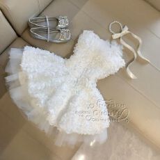 法式名媛风立体花朵礼服裙女2026新款无袖抹胸收腰网纱拼接连衣裙