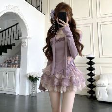 批发独特漂亮绝美小套装春夏穿搭一整套女<b class='q'>一字肩</b><b class='q'>上衣</b>蛋糕半身裙两件套