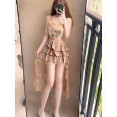 批发法式重工蕾丝下摆拼接亮片<b class='q'>连衣裙</b>女<b class='q'>夏</b>季高级感气质名媛风吊带短裙