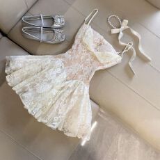 批发法式<b class='q'>连衣裙</b>富家千金穿搭蕾丝刺绣生日party小礼服收腰蓬蓬公主裙