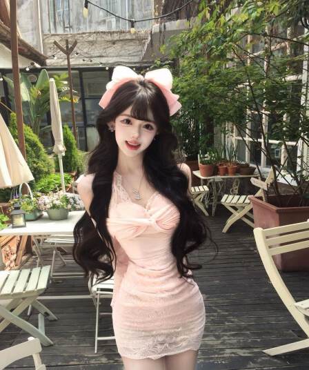 여름 새로운 순수한 욕망 바람 섹시함 핫걸 드레스 레이스 나비 매듭 허리 수축 슬림해 보이는 행침 목 타이트 스커트 짧은 치마