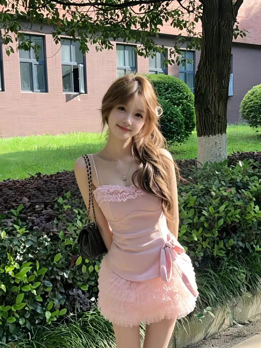 순수한 욕망 바람 핫걸 착용 가져 가라. 프릴 나비 매듭 슬립 맨위 여름 하이웨이스트