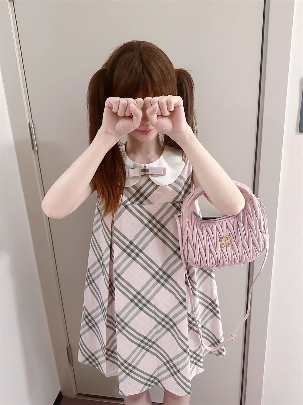 달콤함 귀여운 소녀 센스 체크무늬 베이비 칼라 드레스 여름 새로운 외국 가스 연령 감소 루즈핏 짧은