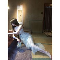 批发夏季<b class='q'>新款</b>纯欲气质高级感蝴蝶结吊带连衣裙收腰显瘦蕾丝包臀<b class='q'>长裙女</b>