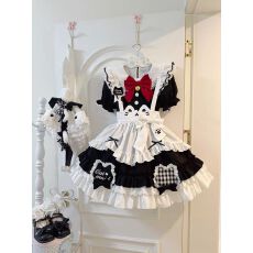 批发日系甜美<b class='q'>可爱</b>Lolita套装蝴蝶结收蓬蓬<b class='q'>连衣裙</b>猫咪背带...