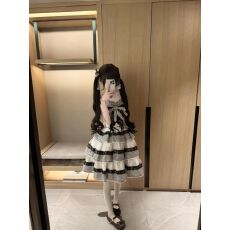 批发夏季日系甜美软萌少女感洛丽塔蝴蝶结格纹收腰<b class='q'>显瘦</b>拼接蛋糕连衣裙