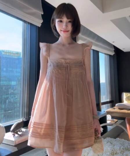 프랑스식 순수한 욕망 바람 레이스 광장 칼라 슬립 작은 날다 소매 드레스 여름 새로운 외국 가스 루즈핏 슬림해 보이는 A라인 스커트